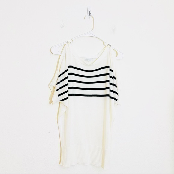New York & Company Tops - New York & Company Cold Shoulder Stripped Top Small Black/White Lightweight